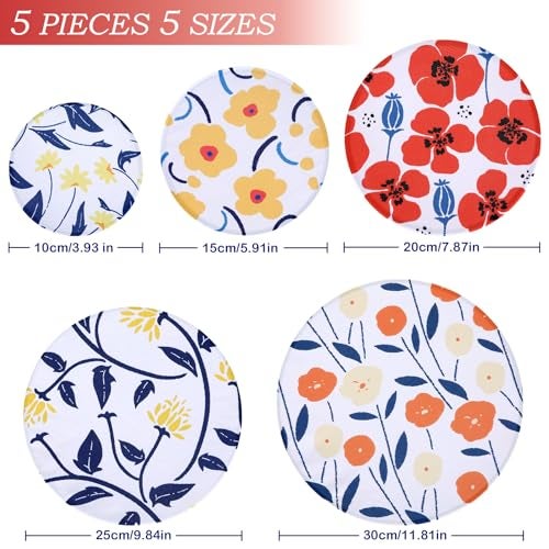 Revahope 5 Pieces Bowl Covers Reusable, 5 Size Stretch Cloth Covers for Bread Proofing Fabric Elastic Food Covers Washable for Food Fruits Leftover (Floral) - Image 2