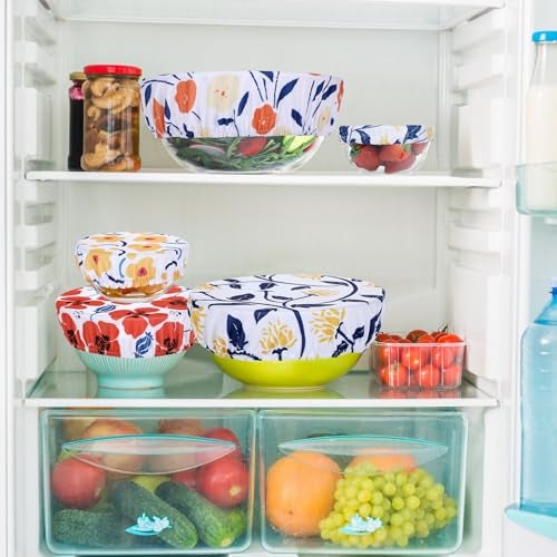Revahope 5 Pieces Bowl Covers Reusable, 5 Size Stretch Cloth Covers for Bread Proofing Fabric Elastic Food Covers Washable for Food Fruits Leftover (Floral) - Image 5