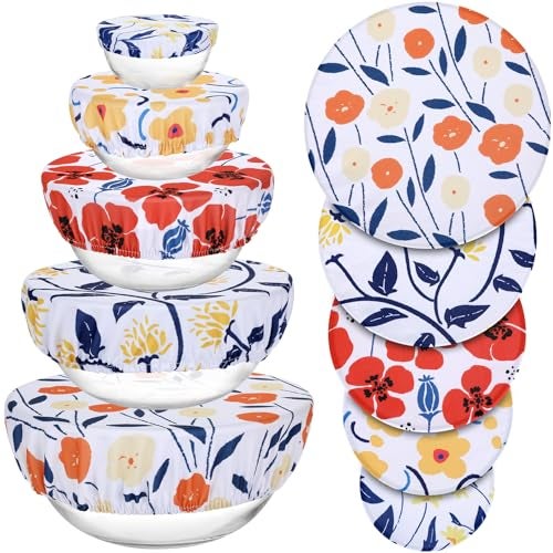Revahope 5 Pieces Bowl Covers Reusable, 5 Size Stretch Cloth Covers for Bread Proofing Fabric Elastic Food Covers Washable for Food Fruits Leftover (Floral) - Image 1