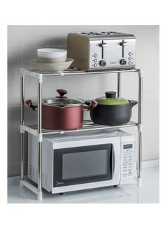 Expandable and Height Adjustable Microwave Oven Rack Metal Kitchen Counter Toaster and Rice Cooker Stand Heavy Duty Tableware Storage Shelf