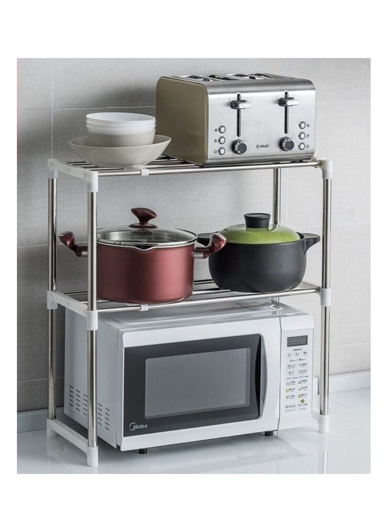 Generic - Expandable and Height Adjustable Microwave Oven Rack Metal Kitchen Counter Toaster and Rice Cooker Stand Heavy Duty Tableware Storage Shelf - Image 1