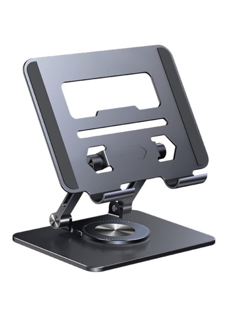 Hofengshwin Aluminum Alloy Multi-Angle Rotating Foldable Desktop Mobile Phone Tablet Holder, Multi-Angle Double Support Bar, Height Adjustable Desktop Tablet Holder, Dark Gray