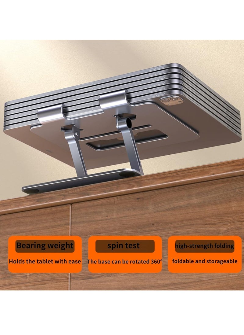 Hofengshwin Aluminum Alloy Multi-Angle Rotating Foldable Desktop Mobile Phone Tablet Holder, Multi-Angle Double Support Bar, Height Adjustable Desktop Tablet Holder, Dark Gray