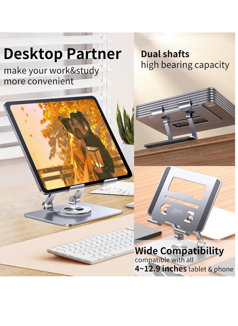 Hofengshwin Aluminum Alloy Multi-Angle Rotating Foldable Desktop Mobile Phone Tablet Holder, Multi-Angle Double Support Bar, Height Adjustable Desktop Tablet Holder, Dark Gray