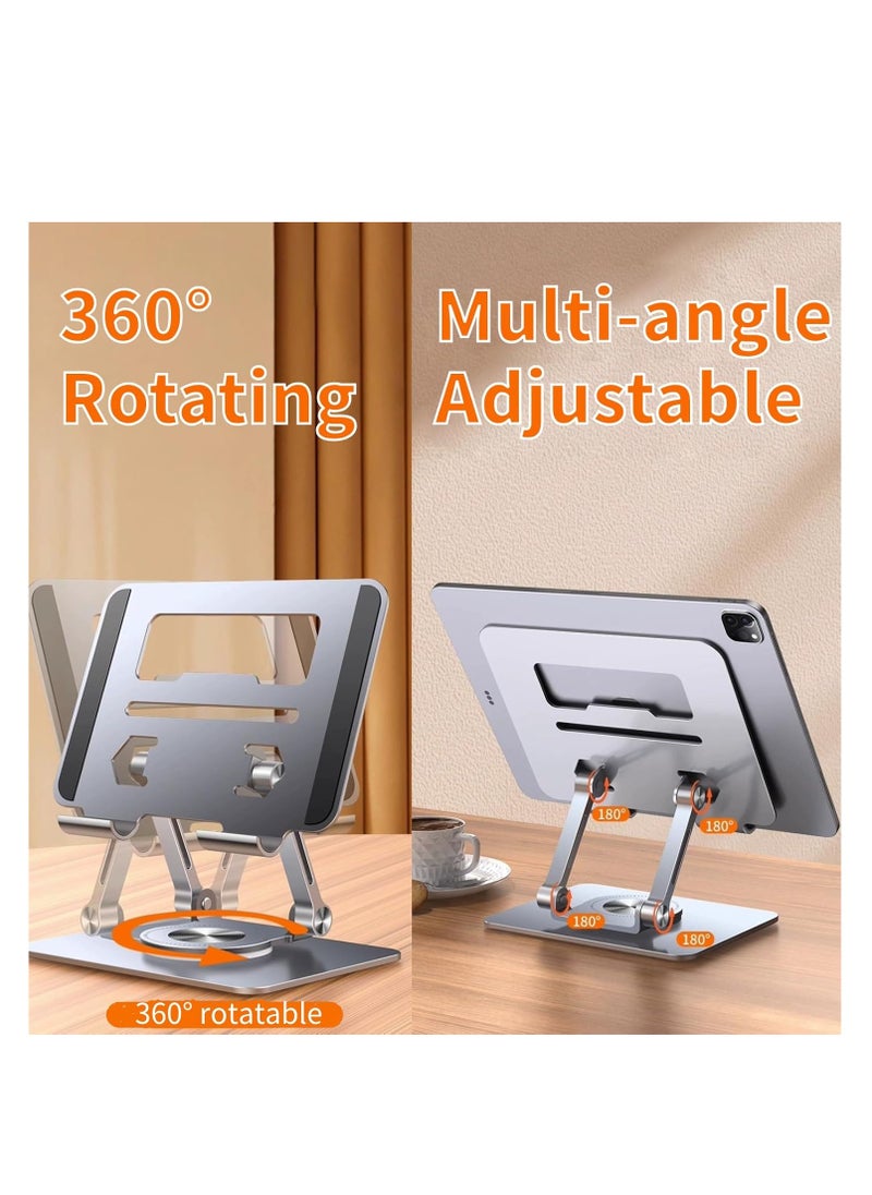 Hofengshwin Aluminum Alloy Multi-Angle Rotating Foldable Desktop Mobile Phone Tablet Holder, Multi-Angle Double Support Bar, Height Adjustable Desktop Tablet Holder, Dark Gray