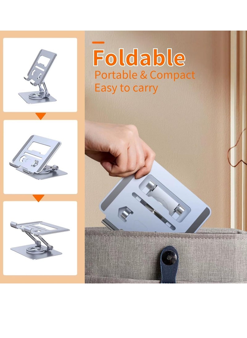 Hofengshwin Aluminum Alloy Multi-Angle Rotating Foldable Desktop Mobile Phone Tablet Holder, Multi-Angle Double Support Bar, Height Adjustable Desktop Tablet Holder, Dark Gray