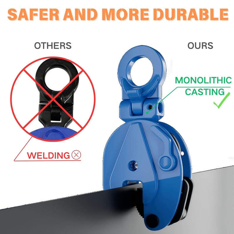 AMORITE Vertical Plate Clamp, 2200lbs Plate Lifting Clamps,1T，Jaw Opening up to 0.6 inch, for steel plate Lifting and Transporting - Image 2