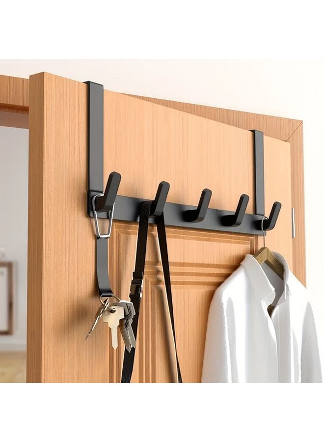 Black Modern Door Hook Rack Five Row Non Perforated Metal Clothes Hanger For Bathroom Kitchen - Image 2