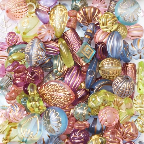 Winsyison 40-45pcs Baroque Acrylic Assorted Beads, Bohemia Heart Butterfly Flower Czech Beads Charms, Vintage Multi-Shaped Colorful Spacer Assortments for Jewelry Making DIY Crafts (50g) - Image 1