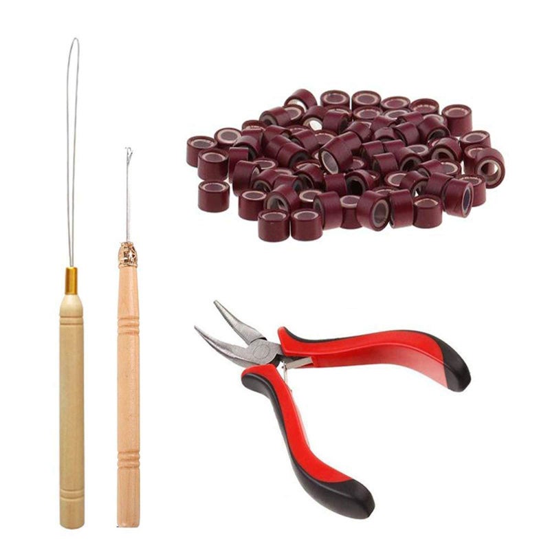 Orgrimmar Orgrimmar Hair Extension Tool Kit Hair Extension Remove Pliers Pulling Hook 500 PCS Micro Silicone Rings Bead Device Tool Kits for Professional Hair Styling Tools Accessory Wine Red 