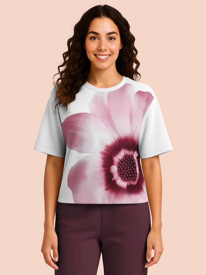 HELLCAT Trendy Printed Oversized Fit Crew-Neck Crop Tshirt for Women_Burgundy_XX-Large - Image 2