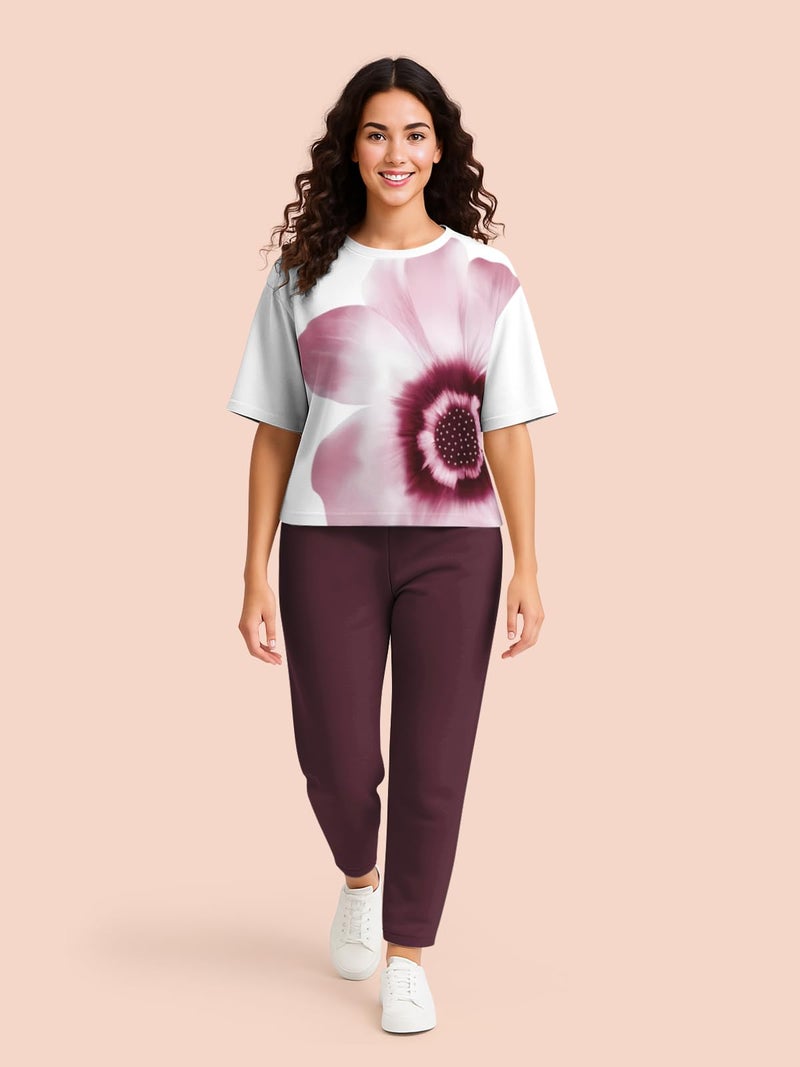 HELLCAT Trendy Printed Oversized Fit Crew-Neck Crop Tshirt for Women_Burgundy_XX-Large - Image 5