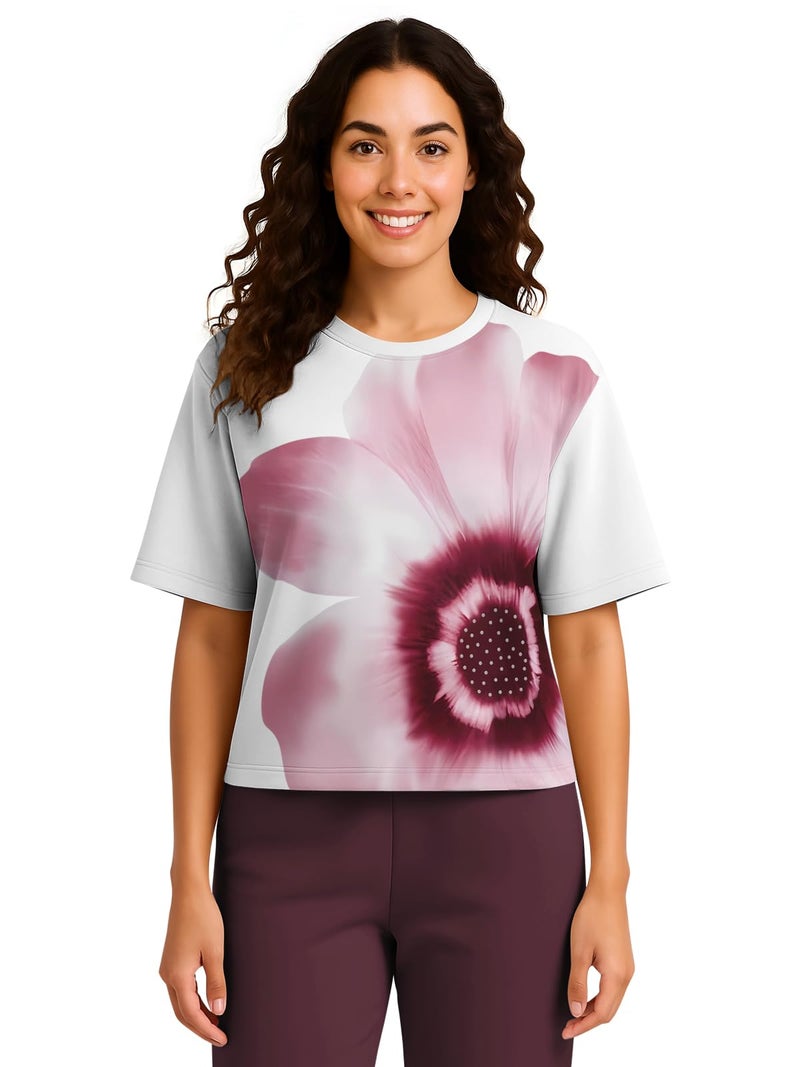 HELLCAT Trendy Printed Oversized Fit Crew-Neck Crop Tshirt for Women_Burgundy_XX-Large - Image 1