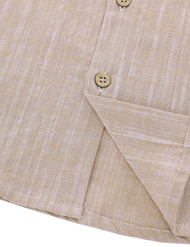JOGAL Boys Chambray Shirts Short Sleeve Button Down Casual Cotton Woven Shirt with Two Pockets for Kids 6-14 Years Khaki 10 - Image 5
