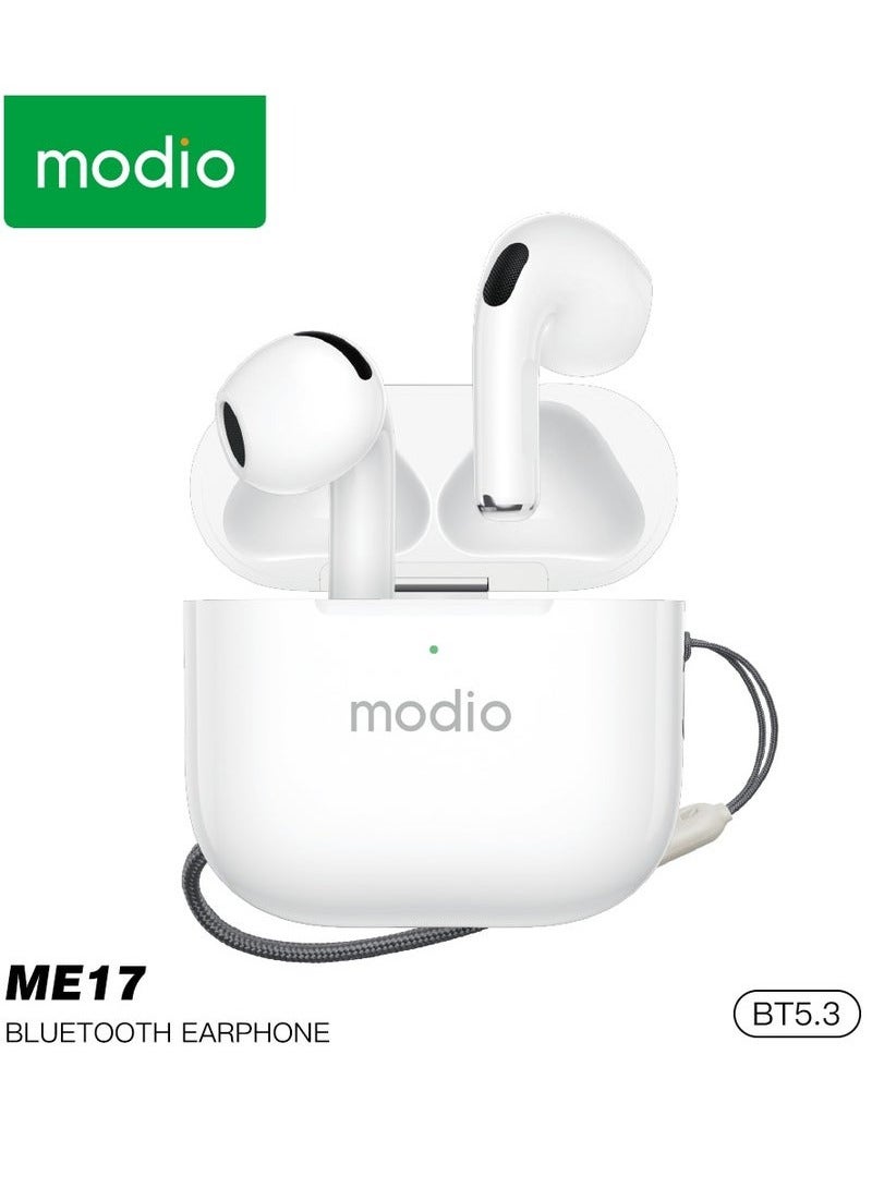 modio ME17 Wireless Bluetooth Earbuds Pro – True Wireless In-Ear Headphones with Bluetooth 5.3, Crystal-Clear HD Sound, Long Battery Life, Touch Controls, Noise Isolation & Charging Case – Compatible with Android, iPhone, Tablets – White Color - Image 1