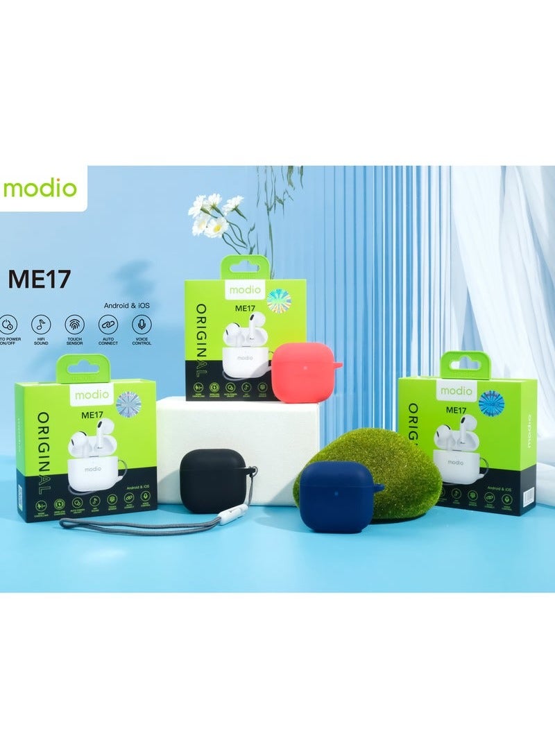 modio ME17 Wireless Bluetooth Earbuds Pro – True Wireless In-Ear Headphones with Bluetooth 5.3, Crystal-Clear HD Sound, Long Battery Life, Touch Controls, Noise Isolation & Charging Case – Compatible with Android, iPhone, Tablets – White Color - Image 3