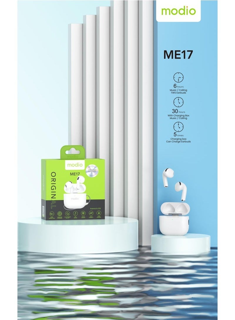 modio ME17 Wireless Bluetooth Earbuds Pro – True Wireless In-Ear Headphones with Bluetooth 5.3, Crystal-Clear HD Sound, Long Battery Life, Touch Controls, Noise Isolation & Charging Case – Compatible with Android, iPhone, Tablets – White Color - Image 4