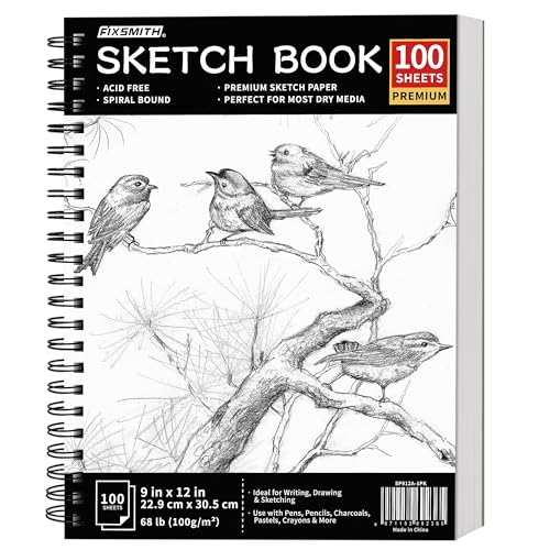FIXSMITH دفتر رسم FIXSMITH 9"X12" | 100 ورقة (68 رطل/100 جرام) دفتر رسم حلزوني | ورق رسم خالي من الحمض | دفتر رسم للأطفال، المبتدئين، الفنانين والمحترفين | أبيض ساطع - Image 1