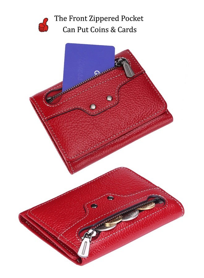 AINIMOER Small Leather Wallet For Women, Slim Compact Credit Card Holder Rfid Blocking Wallets Organizer With Coin Pocket, Lichee Wine - Image 3