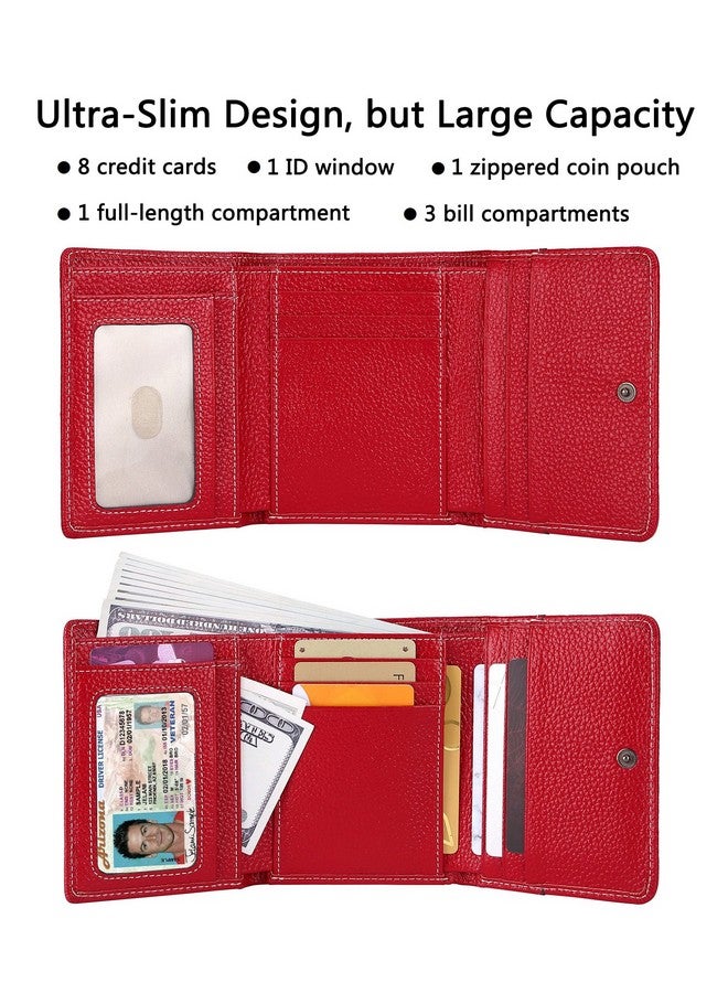 AINIMOER Small Leather Wallet For Women, Slim Compact Credit Card Holder Rfid Blocking Wallets Organizer With Coin Pocket, Lichee Wine - Image 2