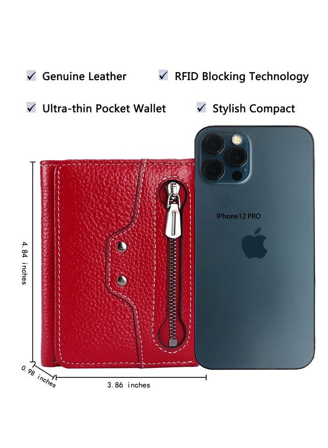 AINIMOER Small Leather Wallet For Women, Slim Compact Credit Card Holder Rfid Blocking Wallets Organizer With Coin Pocket, Lichee Wine - Image 4