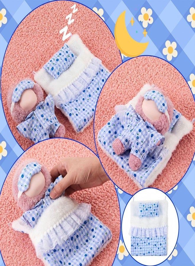 طقم سرير دمية سيمجوينج 17 سم، طقم سرير مصغر لطيف مزين بالزهور، إكسسوارات للدمى، مساحة نوم مريحة لدمى 17 سم، هدية لبيت الدمى (أزرق، كيس نوم) - Image 3