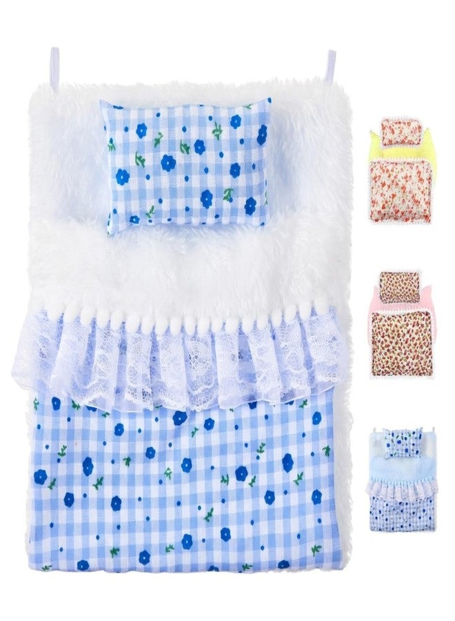 طقم سرير دمية سيمجوينج 17 سم، طقم سرير مصغر لطيف مزين بالزهور، إكسسوارات للدمى، مساحة نوم مريحة لدمى 17 سم، هدية لبيت الدمى (أزرق، كيس نوم) - Image 1