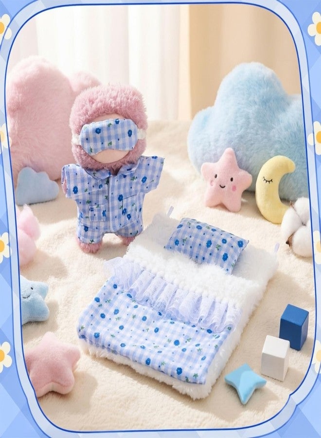 طقم سرير دمية سيمجوينج 17 سم، طقم سرير مصغر لطيف مزين بالزهور، إكسسوارات للدمى، مساحة نوم مريحة لدمى 17 سم، هدية لبيت الدمى (أزرق، كيس نوم) - Image 4