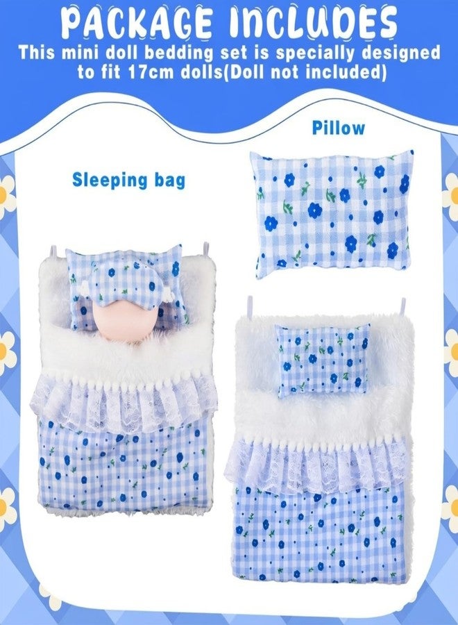 طقم سرير دمية سيمجوينج 17 سم، طقم سرير مصغر لطيف مزين بالزهور، إكسسوارات للدمى، مساحة نوم مريحة لدمى 17 سم، هدية لبيت الدمى (أزرق، كيس نوم) - Image 2