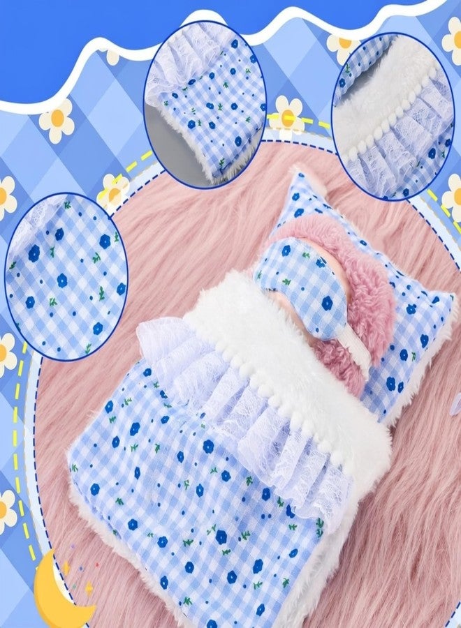 طقم سرير دمية سيمجوينج 17 سم، طقم سرير مصغر لطيف مزين بالزهور، إكسسوارات للدمى، مساحة نوم مريحة لدمى 17 سم، هدية لبيت الدمى (أزرق، كيس نوم) - Image 5