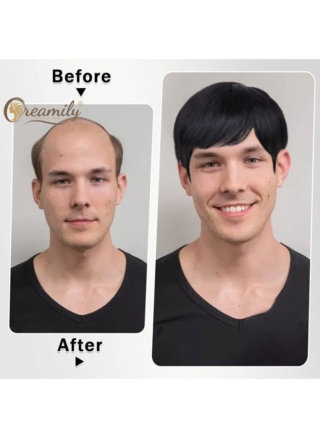 creamily - Mens Short Black Wigs Human Hair Mens Wigs Straight Layered Natural Brazilian Pixie Wigs Human Hair Full Wigs - Image 1