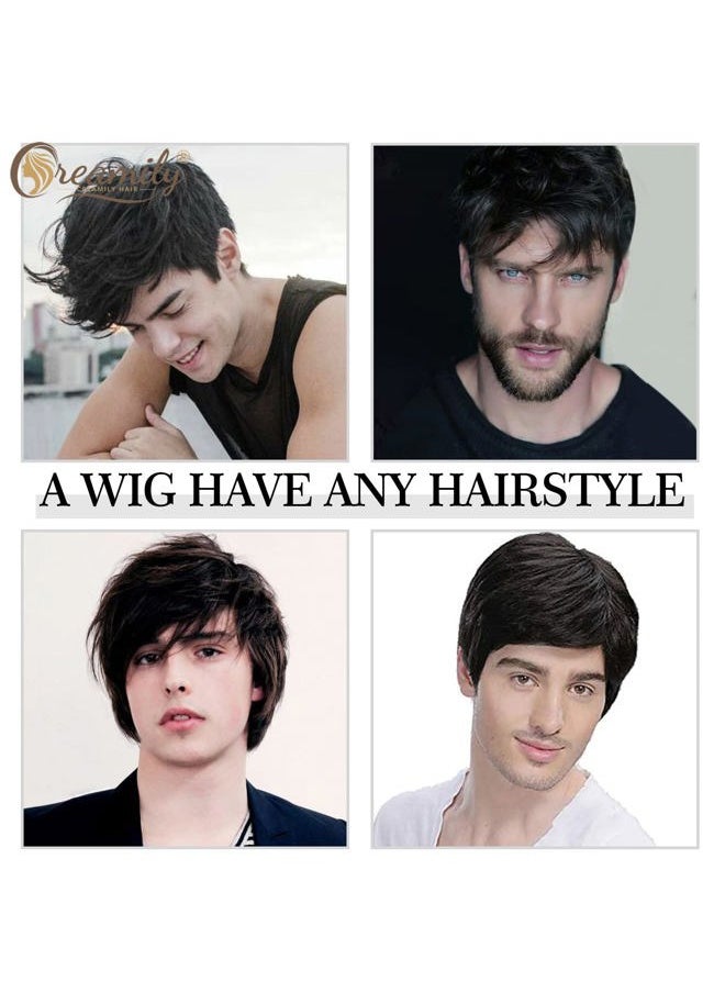 creamily - Mens Short Black Wigs Human Hair Mens Wigs Straight Layered Natural Brazilian Pixie Wigs Human Hair Full Wigs - Image 1
