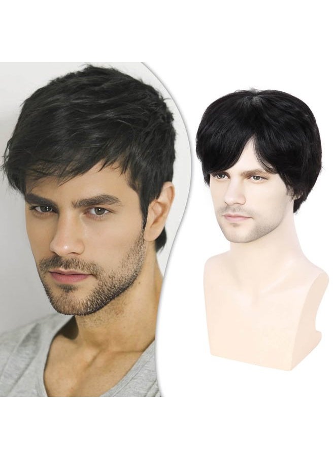 creamily - Mens Short Black Wigs Human Hair Mens Wigs Straight Layered Natural Brazilian Pixie Wigs Human Hair Full Wigs - Image 1