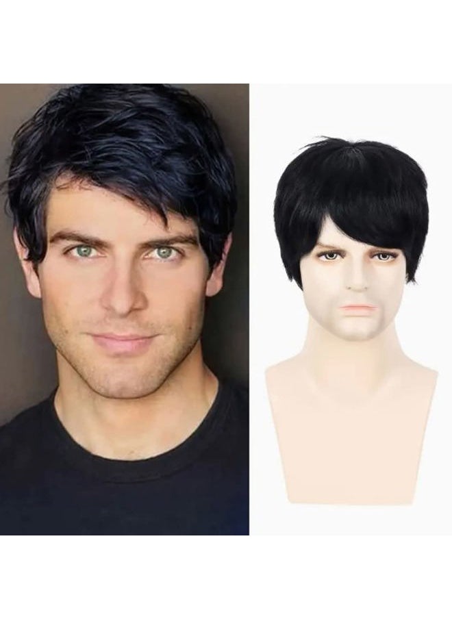 creamily - Mens Short Black Wigs Human Hair Mens Wigs Straight Layered Natural Brazilian Pixie Wigs Human Hair Full Wigs - Image 1