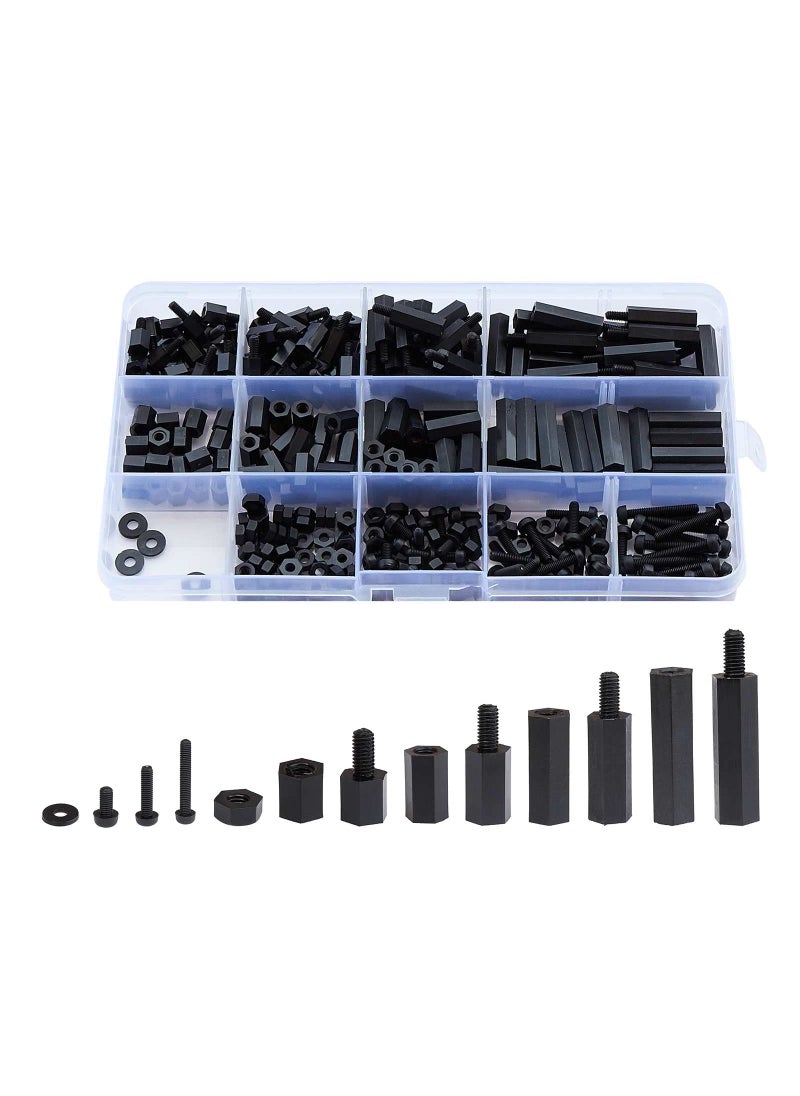 LitOrange Litorange 320PCS M3 Male Female Nylon Hex Spacer Standoff Screw Nut Threaded Pillar PCB Motherboard Assorted Assortment Kit (Black)  - Image 1