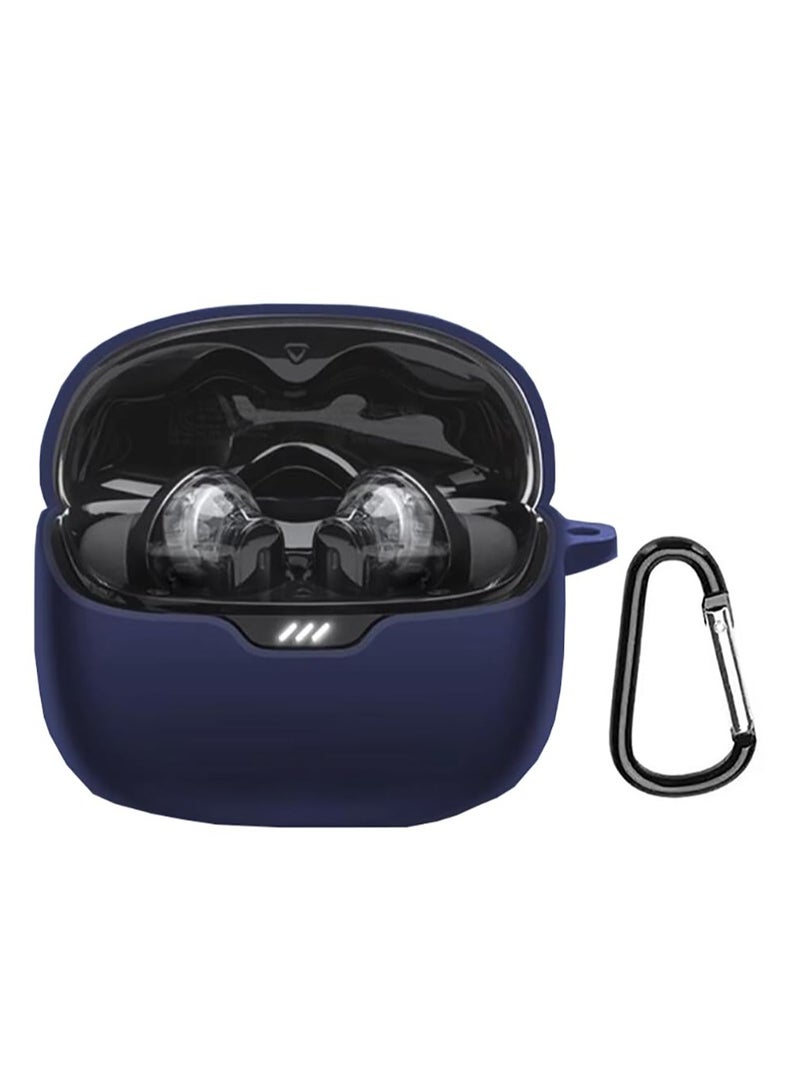 Case Compatible with JBL Tune Beam Shockproof Silicone Cover Earphone Pouch With Carabiner (Navy Blue)  - Image 1