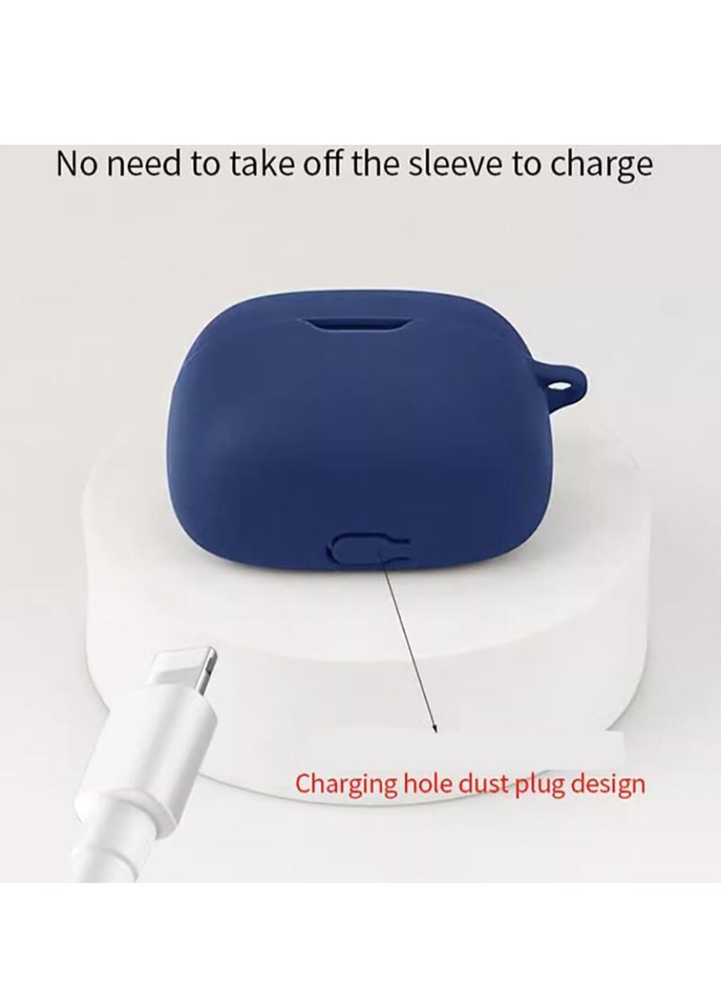 Case Compatible with JBL Tune Beam Shockproof Silicone Cover Earphone Pouch With Carabiner (Navy Blue)  - Image 4