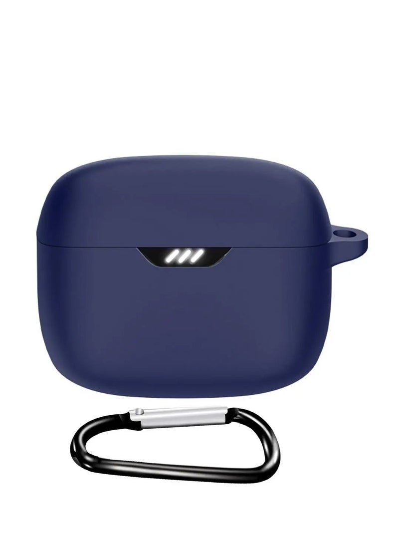 Case Compatible with JBL Tune Beam Shockproof Silicone Cover Earphone Pouch With Carabiner (Navy Blue)  - Image 2
