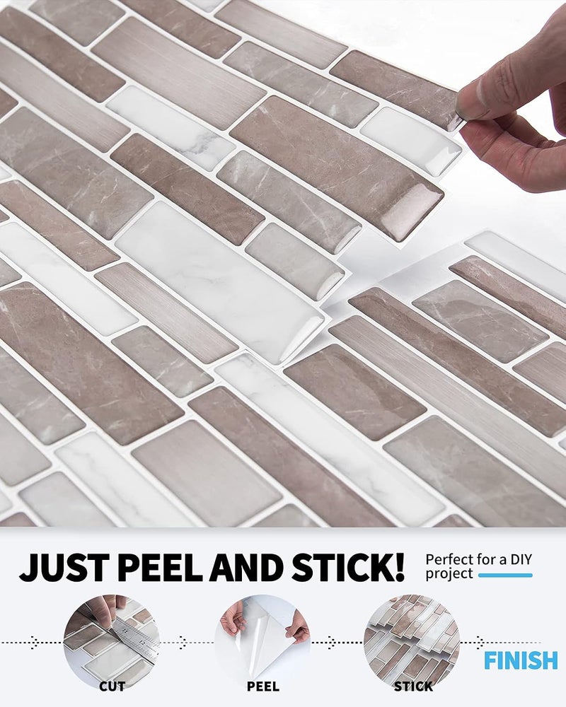Art3d 10-Sheet Premium Stick On Kitchen Backsplash Tiles, 12"x12" Peel and Stick Self Adhesive Bathroom 3D Wall Tiles Mosaic Art Tiles, Marble Design - Image 5