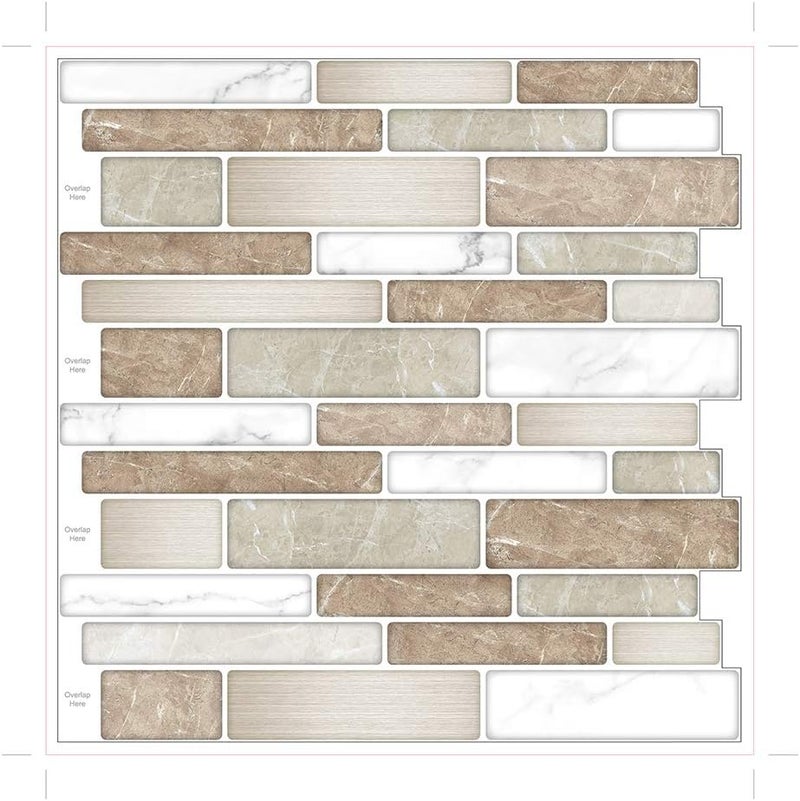 Art3d 10-Sheet Premium Stick On Kitchen Backsplash Tiles, 12"x12" Peel and Stick Self Adhesive Bathroom 3D Wall Tiles Mosaic Art Tiles, Marble Design - Image 1