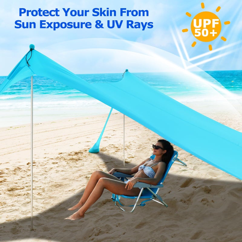 COMMOUDS Beach Tent Sun Shelter - UPF50+ Pop Up Beach Canopy with Sandbags & Sand Shovel & Windproof Poles, Portable Sun Shade for Beach, Camping, Picnics, Backyard (10x10FT) - Image 3