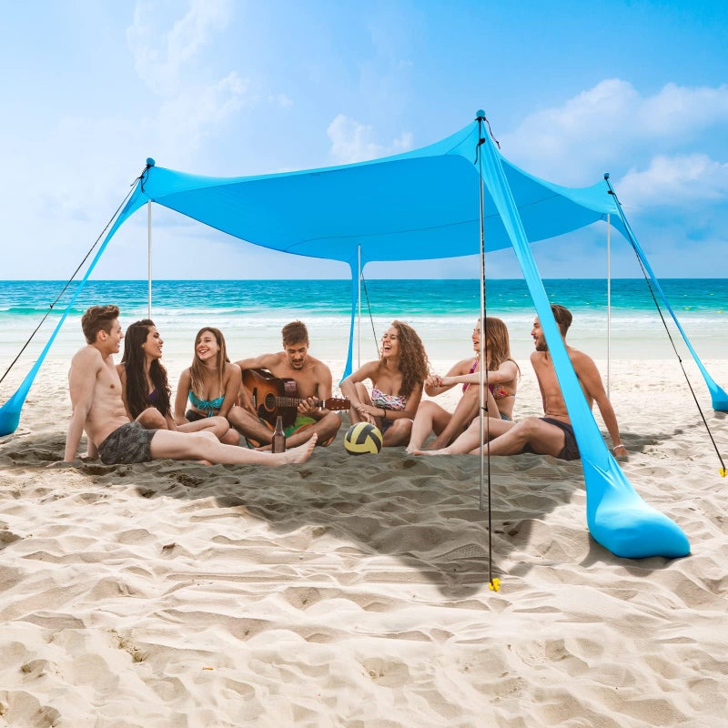 COMMOUDS Beach Tent Sun Shelter - UPF50+ Pop Up Beach Canopy with Sandbags & Sand Shovel & Windproof Poles, Portable Sun Shade for Beach, Camping, Picnics, Backyard (10x10FT) - Image 1