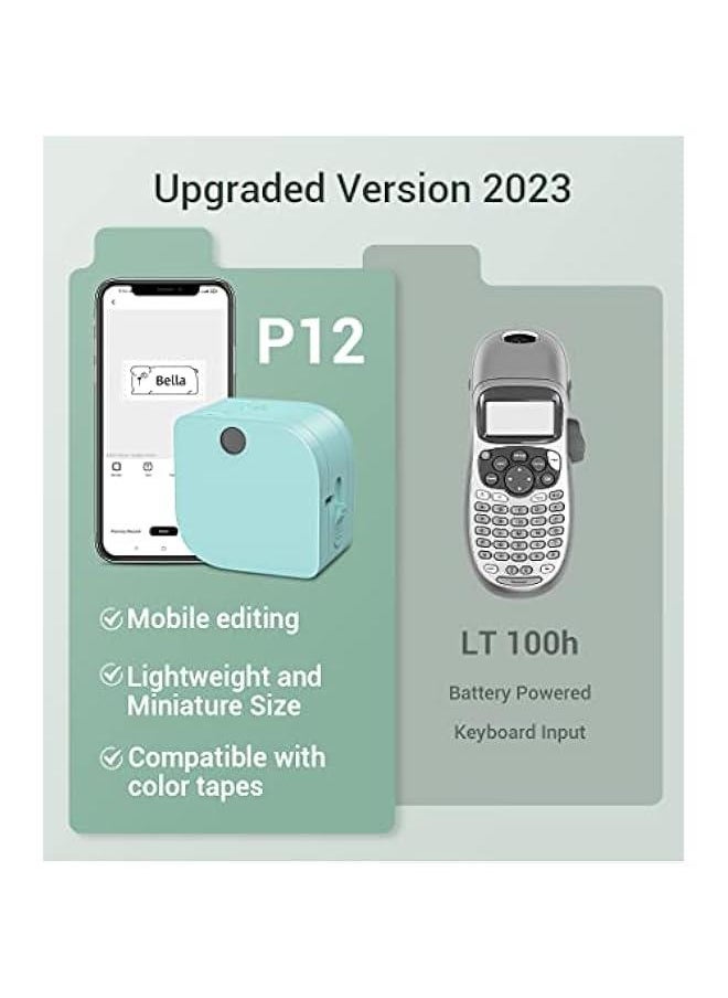 Label Maker - Label Maker Machine with Tape P12, Portable Bluetooth Label Printer Handheld Built-in Cutter Small Label Maker, Mini Thermal Transfer Printer with Template for Product Organizing