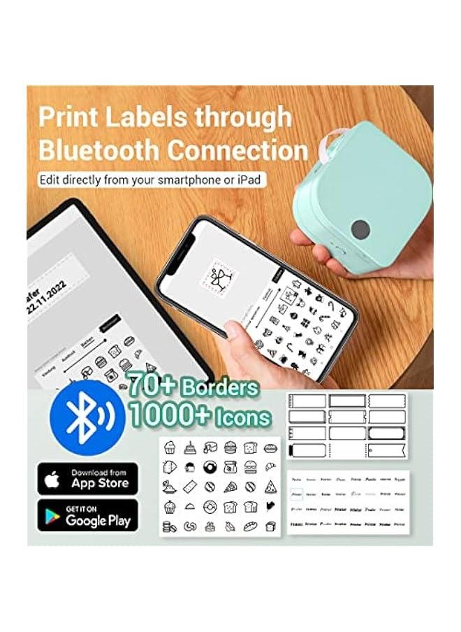 Label Maker - Label Maker Machine with Tape P12, Portable Bluetooth Label Printer Handheld Built-in Cutter Small Label Maker, Mini Thermal Transfer Printer with Template for Product Organizing