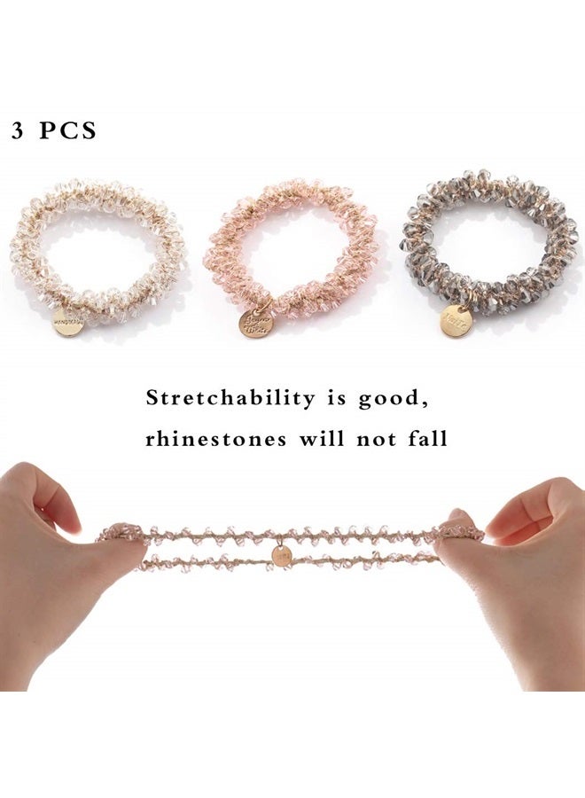 Brinie رباطات شعر بيضاء مرنة، كعكات شعر كريستالية، أربطة شعر مزخرفة، حوامل ذيل حصان مزينة بالخرز، إكسسوارات شعر للنساء والفتيات (عبوة من 3) - Image 3