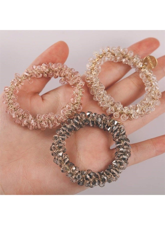 Brinie رباطات شعر بيضاء مرنة، كعكات شعر كريستالية، أربطة شعر مزخرفة، حوامل ذيل حصان مزينة بالخرز، إكسسوارات شعر للنساء والفتيات (عبوة من 3) - Image 1