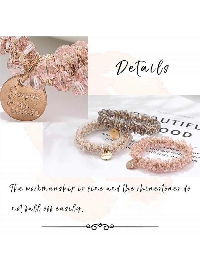 Brinie رباطات شعر بيضاء مرنة، كعكات شعر كريستالية، أربطة شعر مزخرفة، حوامل ذيل حصان مزينة بالخرز، إكسسوارات شعر للنساء والفتيات (عبوة من 3) - Image 5