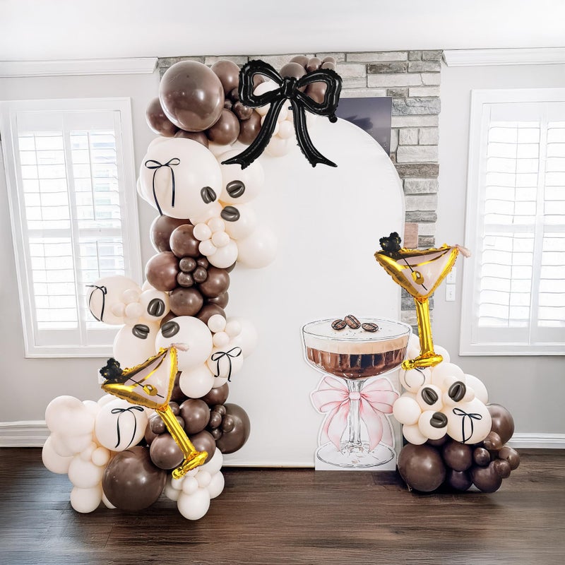 besttideyes Martini Birthday Decorations Brown Beige White Balloon with Martini and Black Bow foil Balloon for Espresso A Tini Bit Older Birthday Wedding Bridal Party Decorations - Image 1