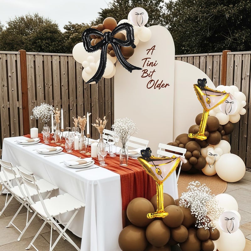 besttideyes Martini Birthday Decorations Brown Beige White Balloon with Martini and Black Bow foil Balloon for Espresso A Tini Bit Older Birthday Wedding Bridal Party Decorations - Image 5
