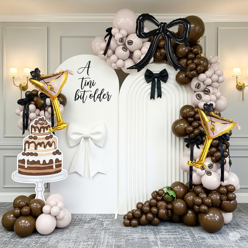 besttideyes Martini Birthday Decorations Brown Beige White Balloon with Martini and Black Bow foil Balloon for Espresso A Tini Bit Older Birthday Wedding Bridal Party Decorations - Image 4